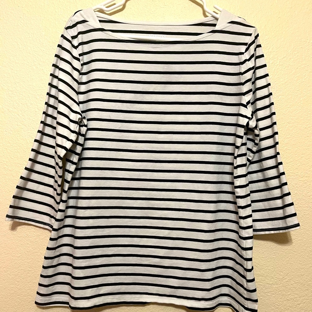 Merona Black/White Striped Long Sleeve Shirt Size XXL